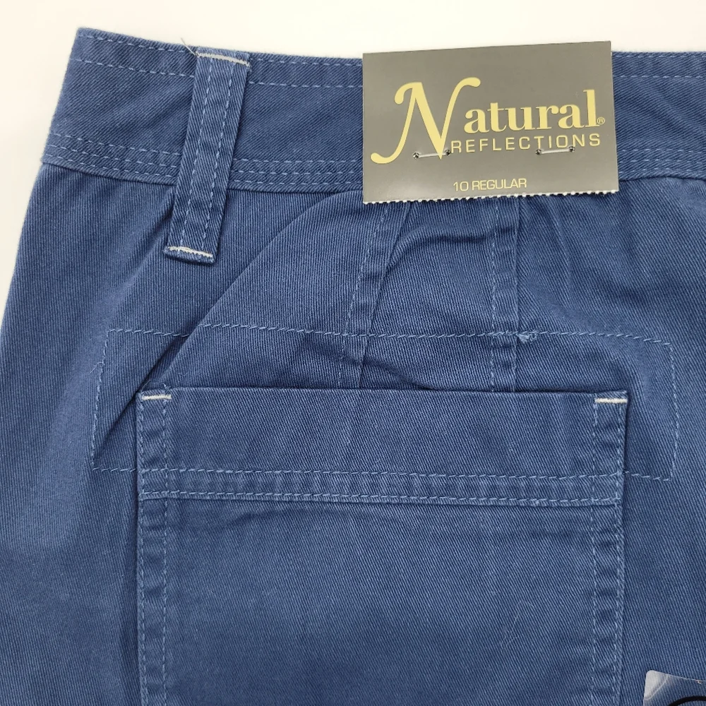 Natural Reflections Shorts Navy Blue Cotton Mid Rise Classic Coastal Size 10 NEW